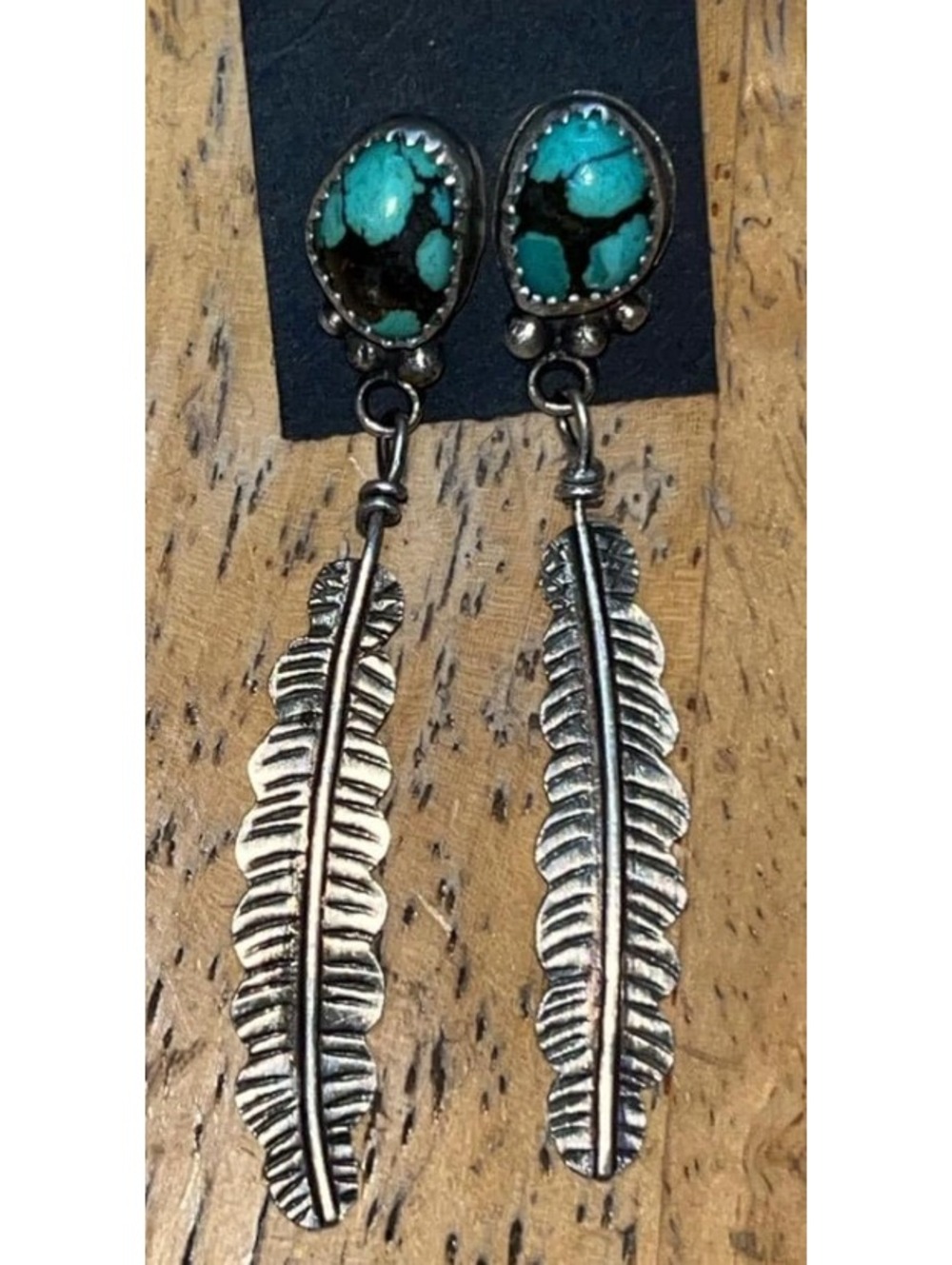 Native Navajo jewelry handmade sterling silver turquoise feather earrings